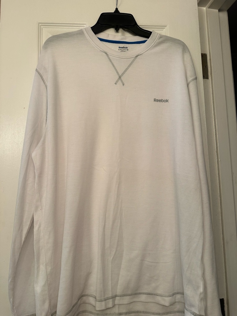 Reebok White Crewneck Thermal with Blue Trim